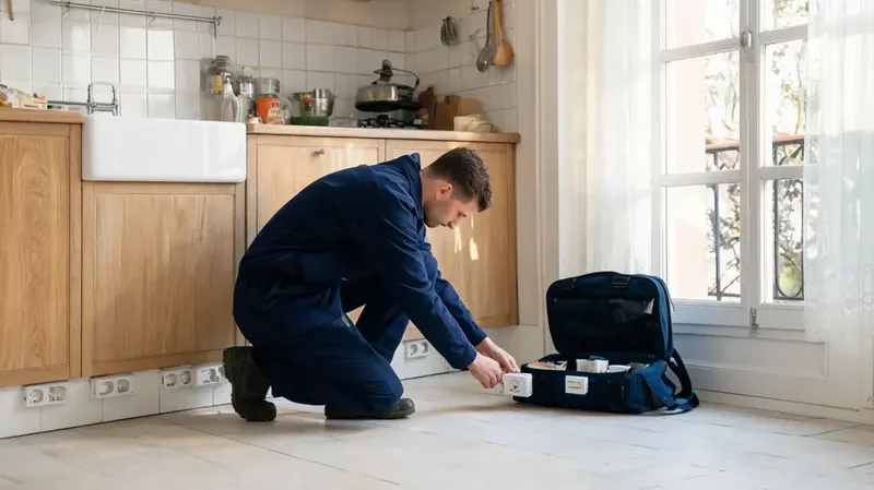 Technicien installant des boîtes d'appâtage sécurisées à Reims